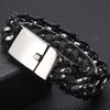 Polished Stainless Steel Curb Link Chain Men's Braided Leather Bracelet Combination for Birthday Commemorative Gifts Engraveable