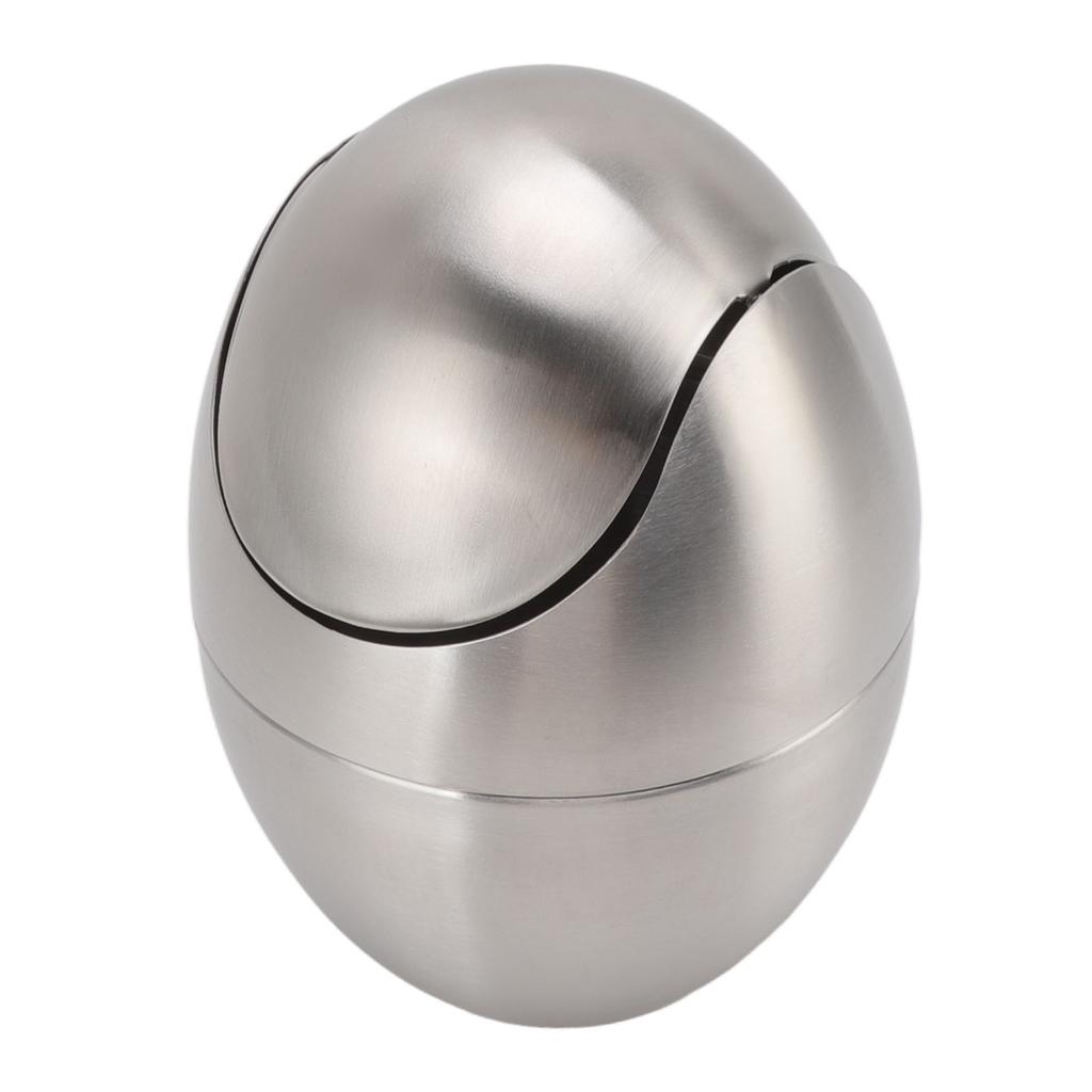 Desktop Trash Can Stainless Steel Egg Shape Mini Countertop Waste Bin with Swing Lid for Bathroom