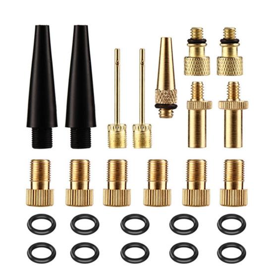 25Pcs/Set Bike Valve Adapter with Rubber Seal Inflator Needles American To British French Nozzles Universal Air Compressor Valve Connector