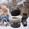 3 Pcs/Set Children Hat Scarf Glove Set Thick Knitted Warm Jacquard Cap Anti-slip Gloves Elastic Full Protection Windproof Dome Cap Neck Wrap Set