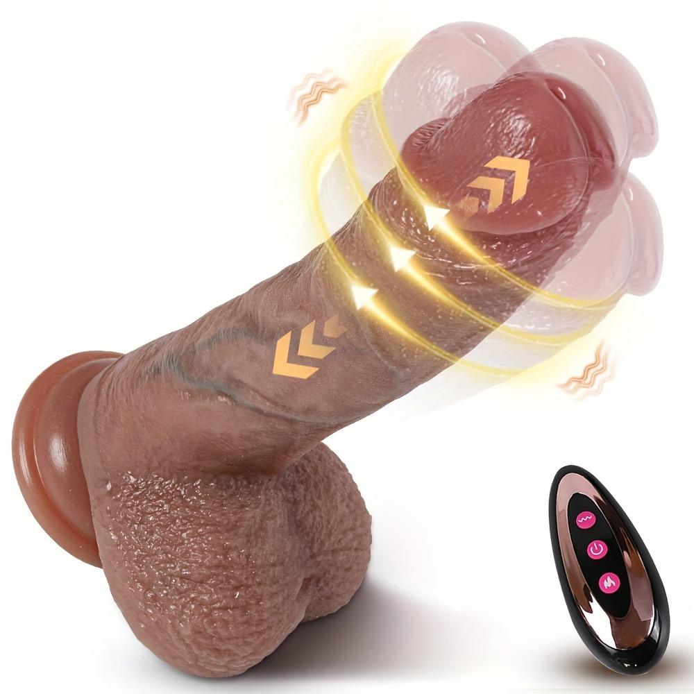 Realistic Thrusting 360° Rotating Dildo for G-spot Anal Stimulation with Vibrating & Heating Modes Remote Control Telescopic Dildo Adult Sex Toys