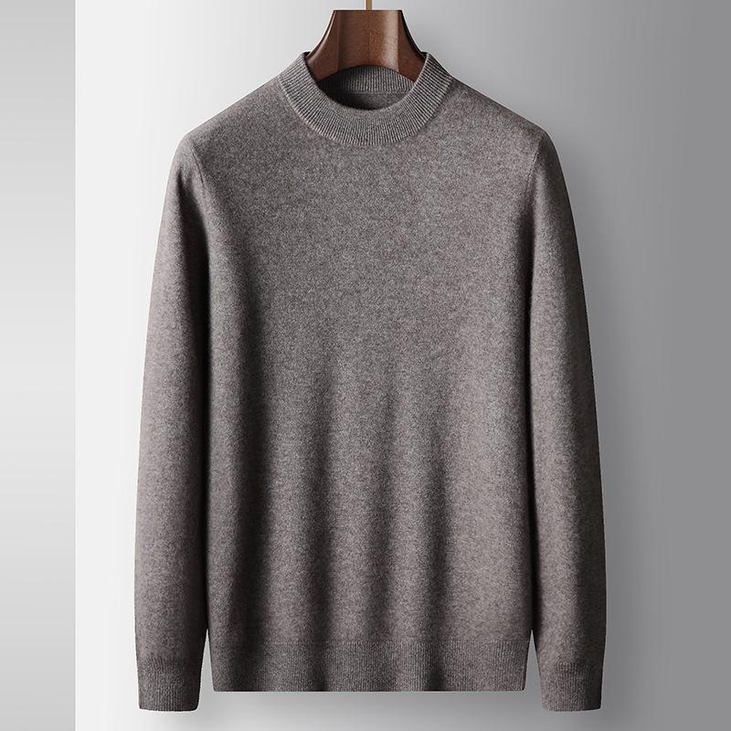Autumn and Winter Semi-turtleneck Men's Business High-luxury Round Neck Solid Color Bottomed Knitted Sweater