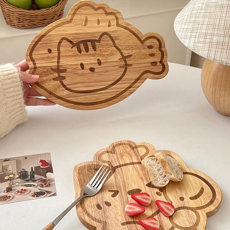 Cartoon Cutting Board Kawaii Wooden Food Board Cinnamon Roll Girl Children Bread Breakfast Plate Fruit Dessert Plate
