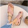 Wedge Heel Pinch Foot Flower Sandals Women's New Large Size Summer Herringbone Beach Sandals