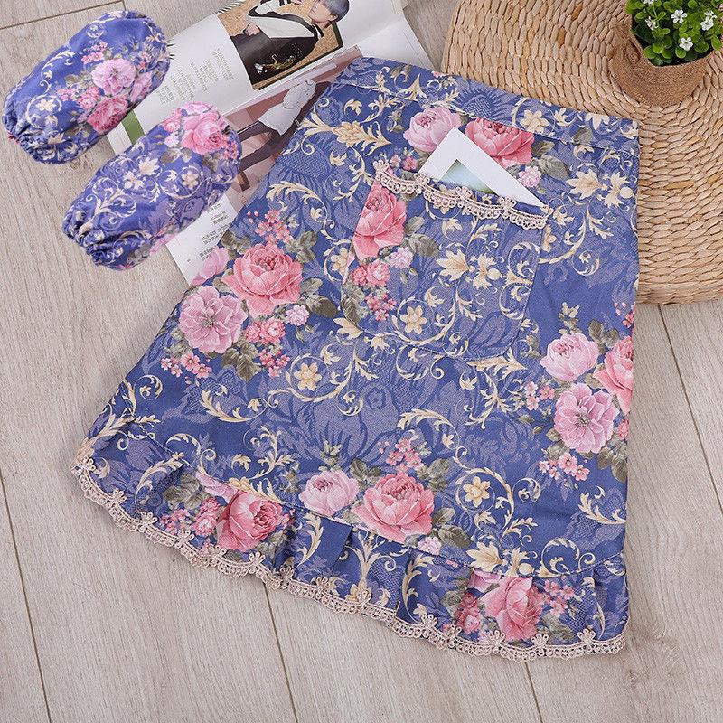 Half-length Short Floral Aprons Women Household Kitchen Cooking Antifouling Apron Restaurant Florist Coffee Shop Overalls Pocket