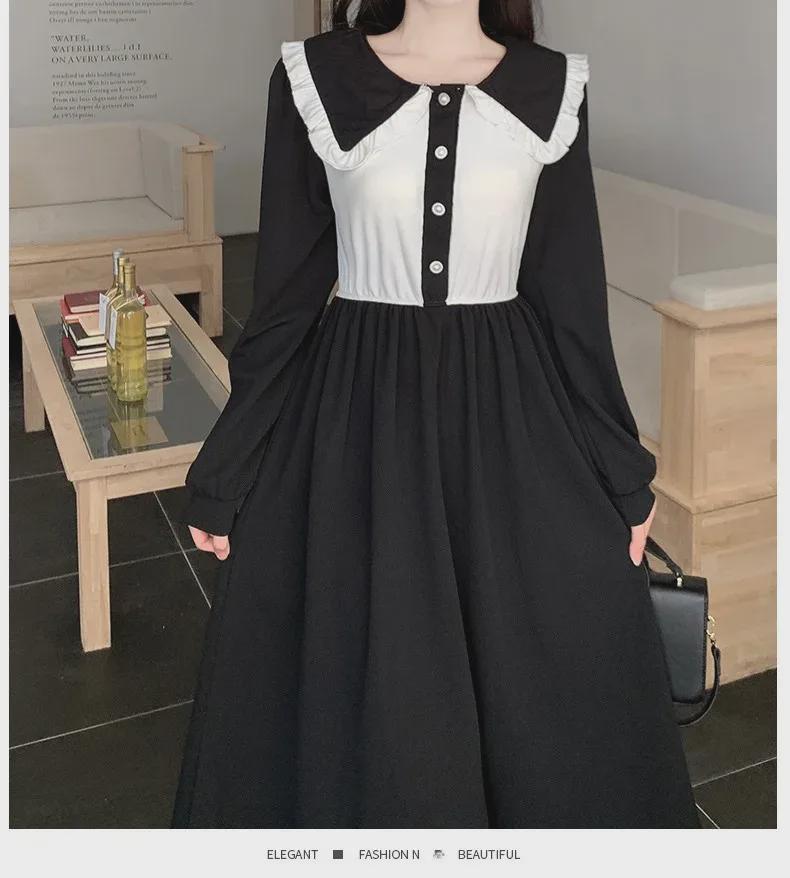 Korean Style Contrast Color Dress: Versatile, Fashionable, Comfortable Long Skirt for Spring & Autumn 2025