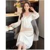 Women's Sexy Spring and Autumn Nightdress Ladies Sweet Lace Ice Silk Loungewear Long Sleeve Homewear