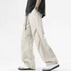 Men's Baggy Trousers Spring Summer Drawstring Waist Cargo Pants Solid Color Wide Leg Trousers