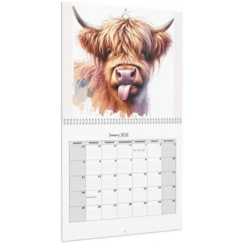 Highland Cow Calendar 2026 Monthly Planner Scottish Wall Art Decor for Farmhouse