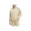 Adidas Originals Classic Retro Three Stripes Letter Logo Sports Loose Stand Collar Long Sleeve Jacket Men Jacket Mist-Light-Brown JL8399