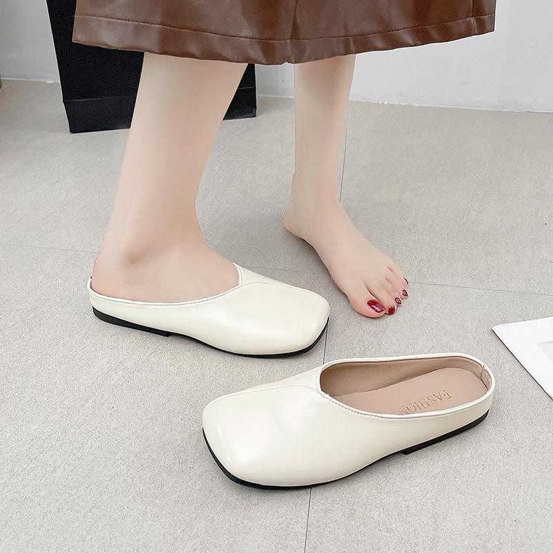 Fashion Korean Version of Square-toed Baotou Half-slippers for Women To Wear In Summer 2025 Spring New Retro Flat-bottomed Cool Mop