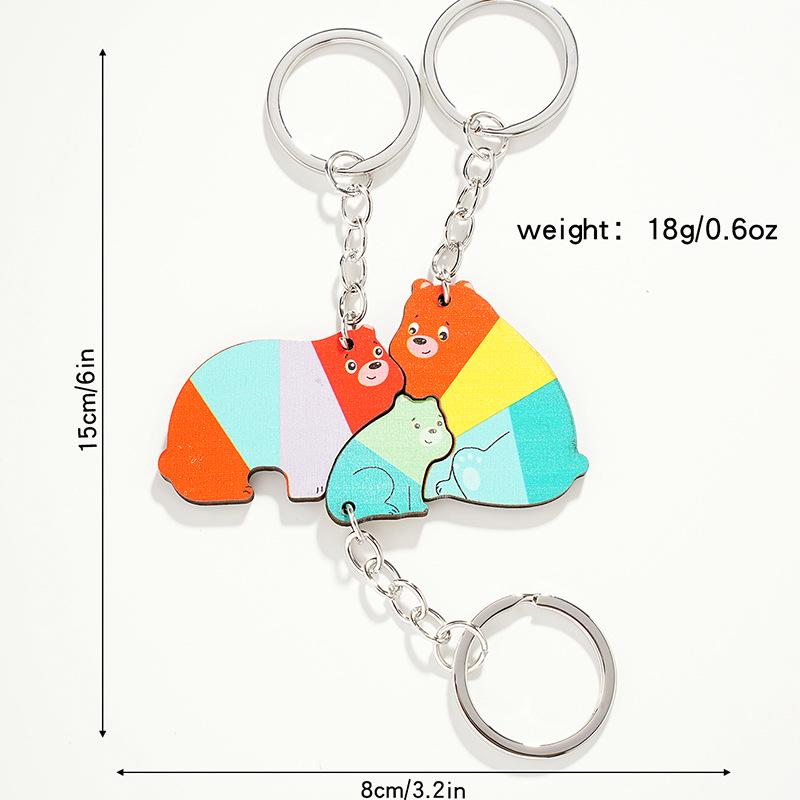 Cute Cartoon Animal Family Trio Wooden Puzzle Keychain Pendant