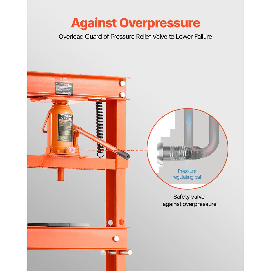 SucceBuy 20 Ton Hydraulic Shop Press Garage Floor Adjustable Shop Press with Plates & Relief Valve for Garage Professional Shop