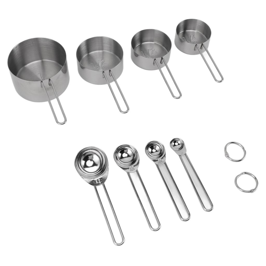 8Pcs Stainless Steel Measuring Cups and Spoons with Handles Stackable Kitchen Cooking Baking Measuring Cup Tools