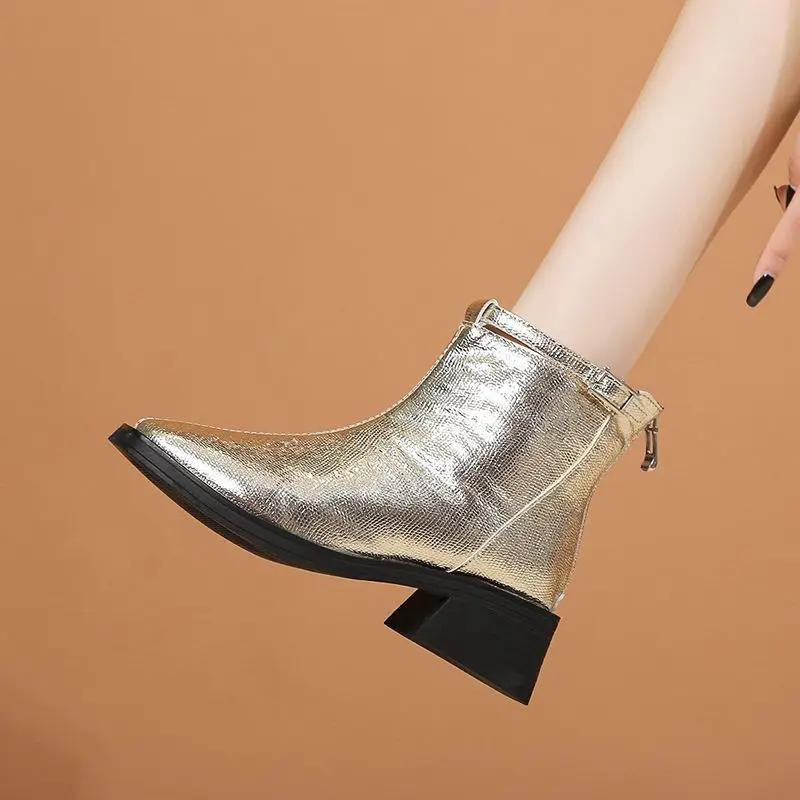 Women's Ankle Boots Black Elegant With Medium Heels Booties Work Female Short Shoes Boot On Promotion Winter 2024 Trend New In