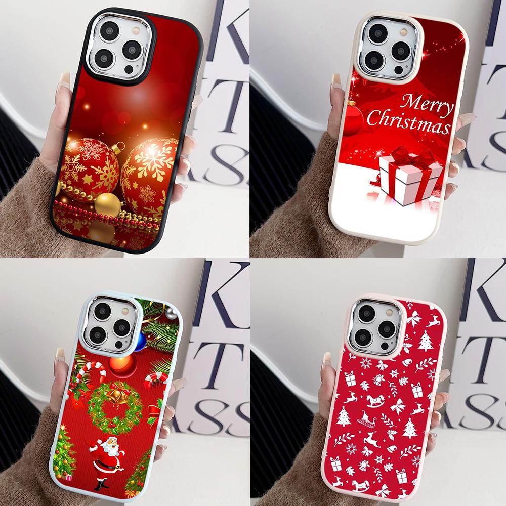 N111 Merry Christmas Art Happy New Year Soft Phone Cases for Samsung S24 S23 A15 A12 A35 A54 Infinix Hot 40i Plating Frame Camera Protector Back Cover