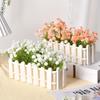 2PCS Artificial Flower Plants - Mixed Color Daisies In Picket Fence Pot for Indoor Office Wedding Home Decor