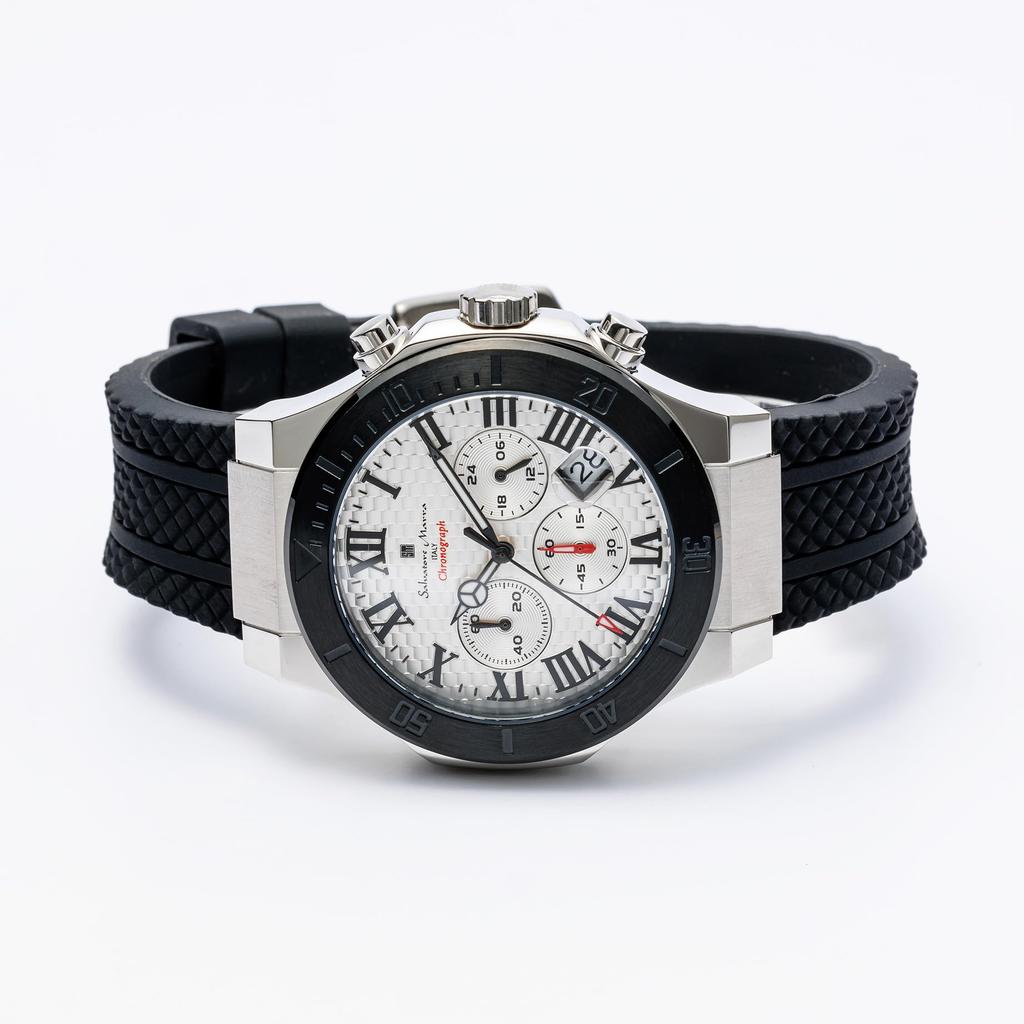 Salvatore Marra Men's Waterproof Analog Chronograph Watch, White Quartz, with Watch Cloth, WHBK [Parallel Import]