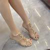 Fashion Summer New Rhinestone Buckle Strap Gemstone Gold Chain High Heels Women's Fashion Outer Wear Crystal Heel Sandals