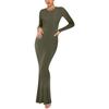 Women's Fashionable And Elegant Solid Color Round Neck Long Sleeved Slim Fit Long Dress