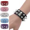Punk Gothic Wide Leather Bracelet With Skull Studs Designs for Men Women Alternative Styles Jewelry Accessory