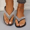 Flat-bottomed Flip-flops Women's 2025 Summer New Toe Rhinestones Beach Women's Fashion Cool Slippers