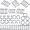 60-Piece Stainless Steel Lip, Stud, and Nose Ring Set – Popular European & American Piercing Jewelry Accessories