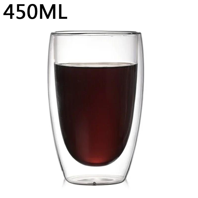 1-6PCS 80-450ML Heat Resistant Double Wall Tea Glass Cup Beer Coffee Handmade Creative Cold Beverage Transparent Drinkware Set