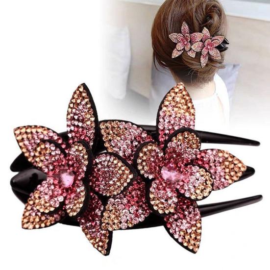 Women Elegant Flexible Rhinestone Flower Duckbill Hair Clip Hairpin Claw Gift