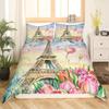 Valentine Day King Queen Duvet Cover Paris Eiffel Tower Bedding Set Pink Watercolor Tulips Flowers Balloon Polyester Quilt Cover
