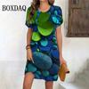 Fashion Oversized Clothing Tie Dye Leaves 3D Print Women Dress Summer Casual Ladies Short Sleeve O-Neck Loose Plus Size Dresses