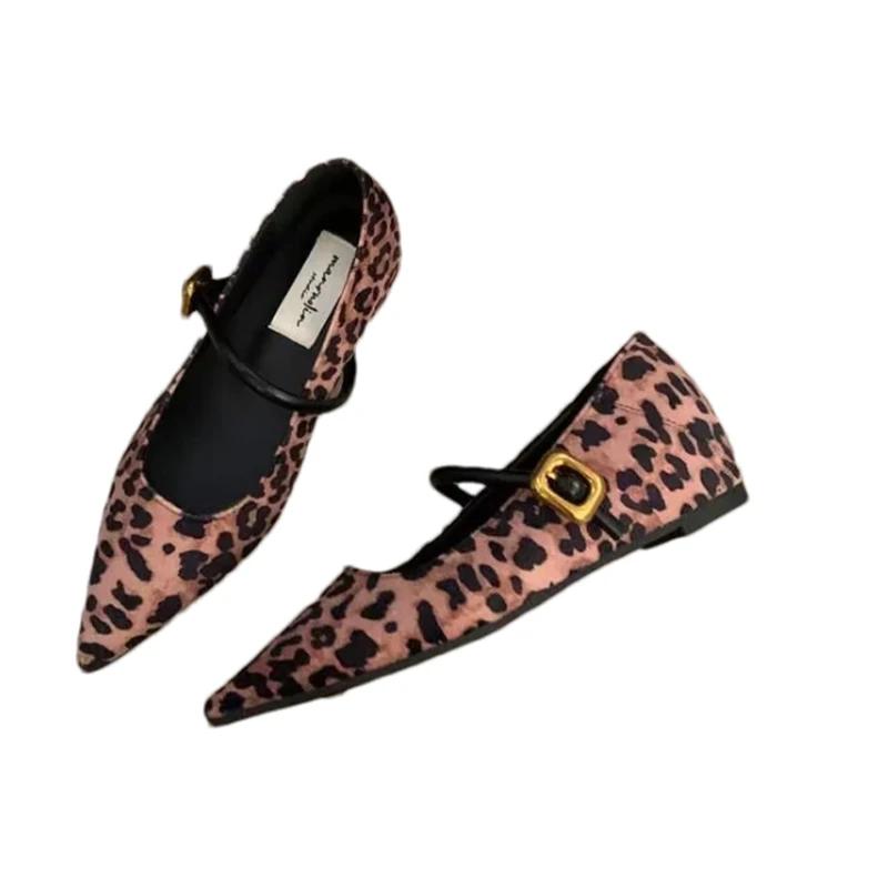 Women Leopard Shallow Pointed Toe Flats Shoes 2024 Autumn Fashion New Walking Casual Shoes Cozy Trend Dress Chaussures Femme