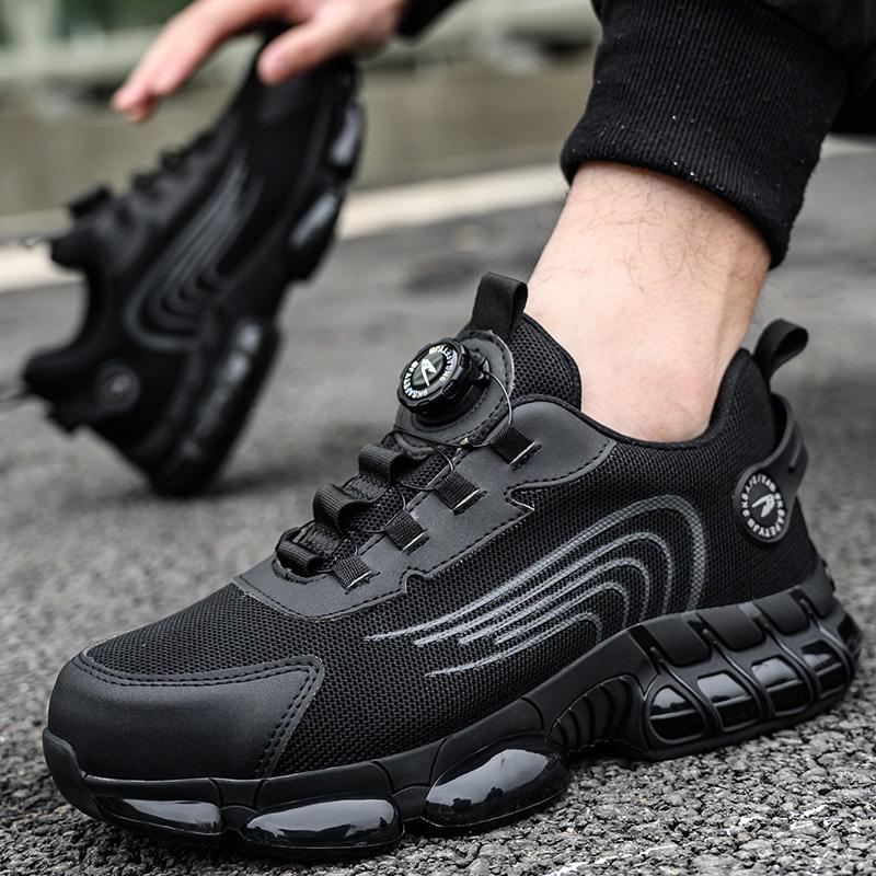 Rotary Buckle Work Boots For Men Safety Steel Toe Shoes Breathable Indestructible Anti-Smash Shoes Puncture-Proof Work Shoes