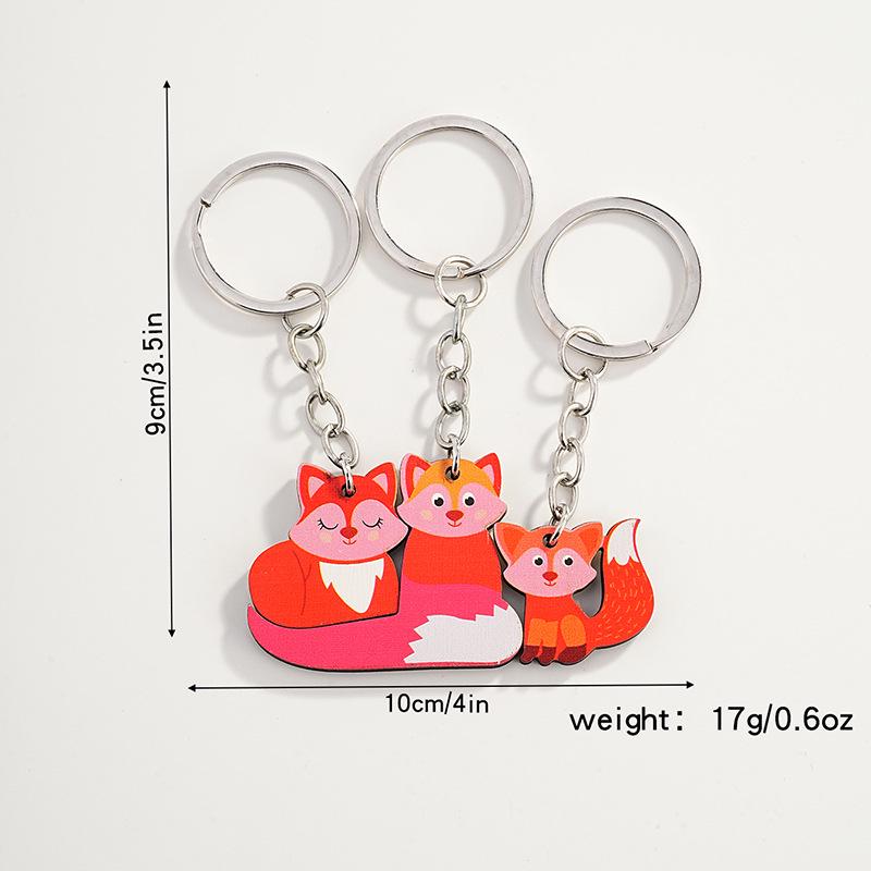 Cute Cartoon Animal Family Trio Wooden Puzzle Keychain Pendant