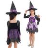 Kids Girls Halloween Witch Cosplay Long Sleeves Stars Printed Dress with Pointed Hat and Bag Sets