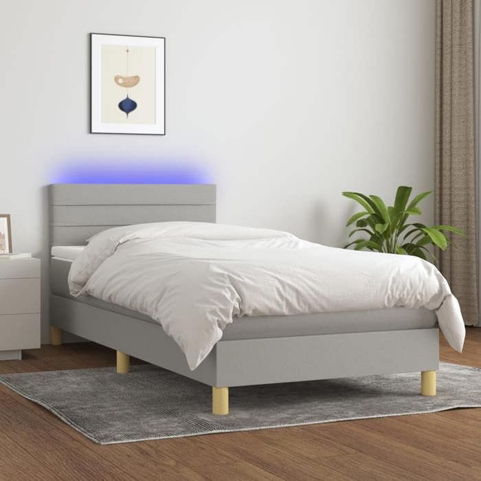 VidaXL Slatted Bed Base with Mattress and LED, Upholstered Bed, Single Bed, Adult Bed for Interior Bedroom, 3133749