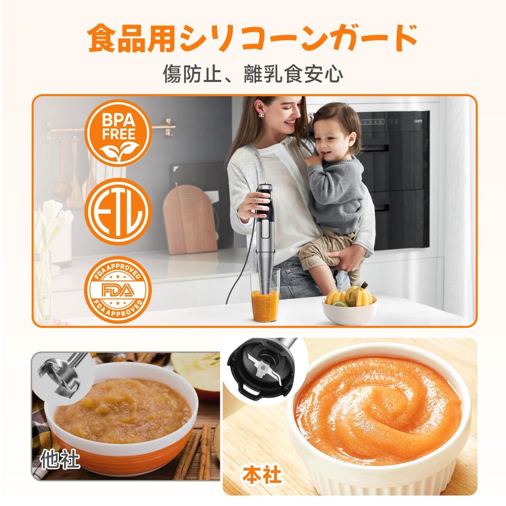 BESROY Hand Blender Blender Speed Variable Prevention Baby Food 20000RPM Ice Compatible 7 In 1 Hand Mixer Electric Whisk Juicer Mixer Food Processor