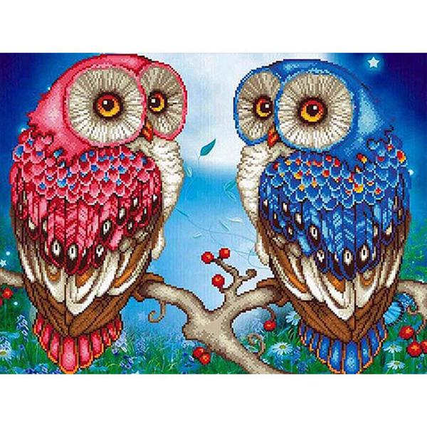 Full Square Diamond Embroidery"pink Blue owl"5D DIY Diamond Painting Cross Stitch Mosaic Diamond