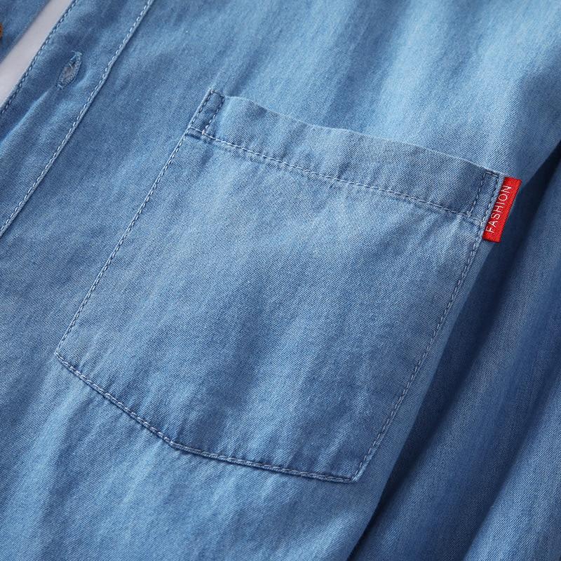 Мужская джинсовая рубашка с длинными рукавами. 100% хлопок, летняя мода, однотонный, дышащий и удобный лацкан