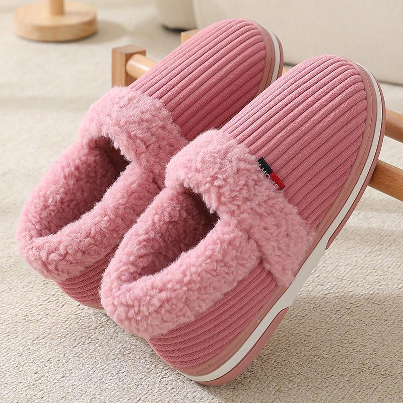 Winter Couple Bag Heel Slippers Indoor Plush Cotton Shoes Fluffy Fur Non Slip Slippers Men Casual Soft Soled Shoes