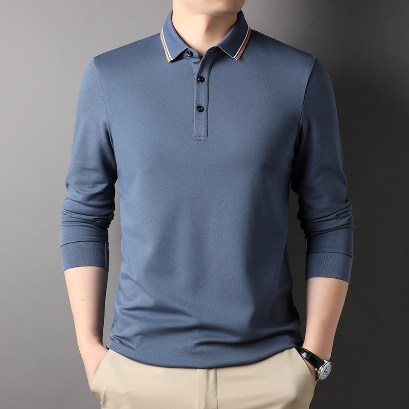 Long-sleeved T-shirt for Men, Autumn New Solid Color Lapel T-shirt for Young and Middle-aged People, POLO Shirt, Bottoming Shirt