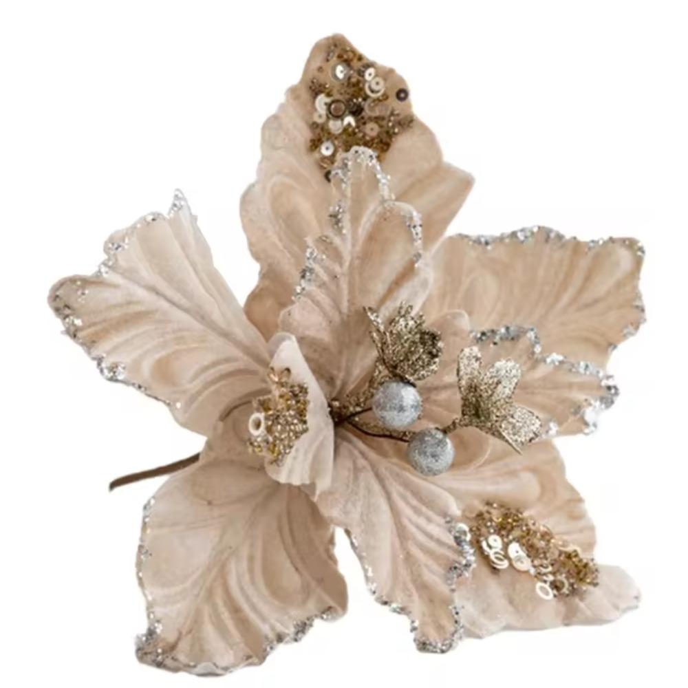 Simulation Christmas Glitter Flower 22cm Christmas Tree Decorations Home Xmas Decoration