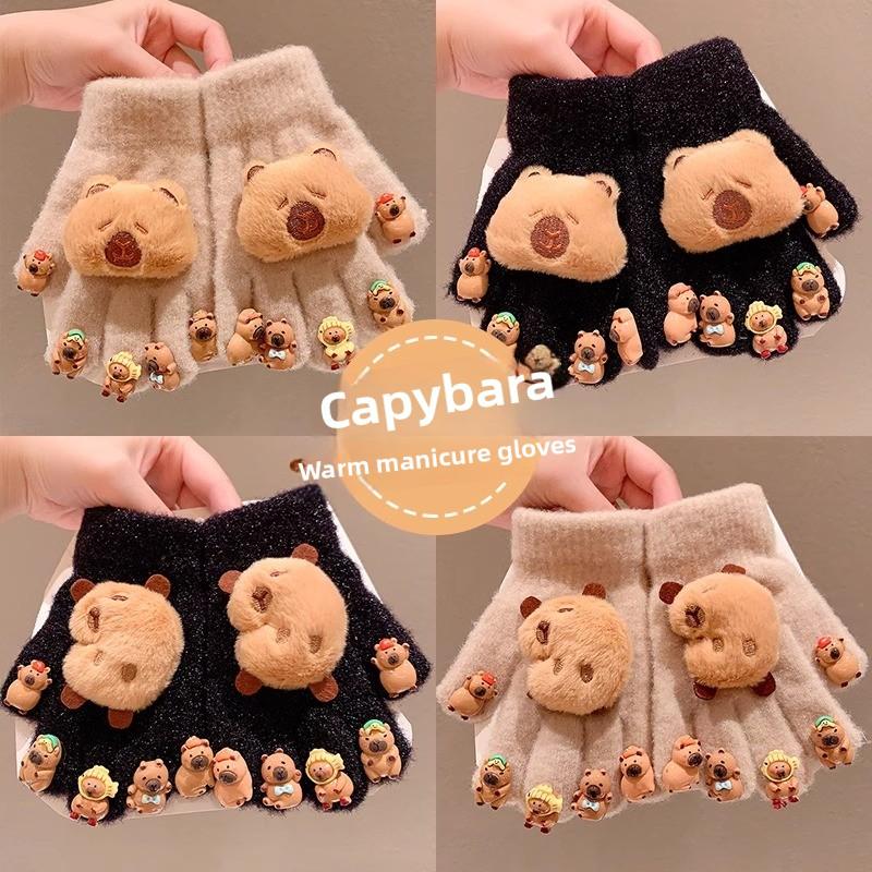 Детские перчатки Зимние Новые Девочки Пятипалые Варежки с Вельветом для Тепла и Тепла