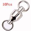 10Pcs Heavy Ball Bearing Barrel Fishing Rolling Swivel Stainless Steel Connector Solid Ring Size
