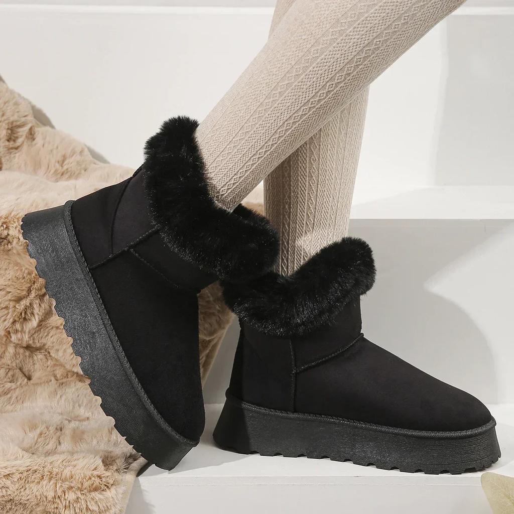 Women's Platform Snow Boots New Faux Fur Plush Ladies Winter Ankle Booties Woman Suede Thick Bottom Cotton Padded Shoes Botas