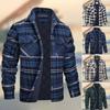 Men Spring Coat Lapel Long Sleeve Plaid Print Soft Contrast Color Keep Warm Cardigan Plus Size Men Shirt Coat for Daily Wear