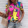 Summer Round Neck 3D Artistic Painting Patterns Print Top Fashionable Casual Short Sleeved Women's T-shirts