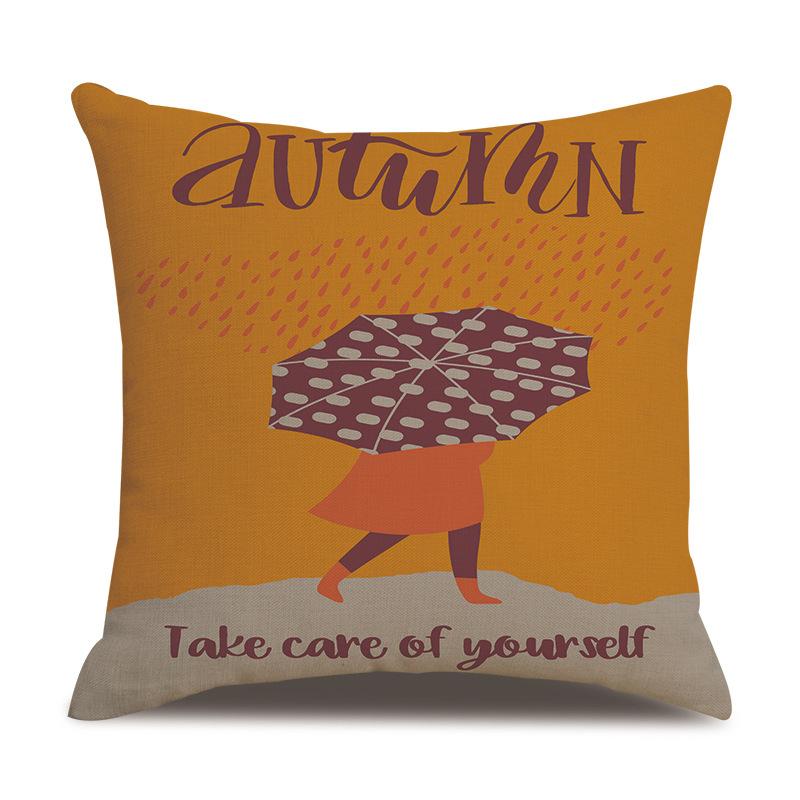Thanksgiving Linen Pillowcase Autumn Pumpkin Print Pillow Cushion Cover