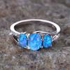 Blue Fire Opal Three Stone Ring Cute Oval Birthstone Engagement Rings For Women Vintage Charm  Color Wedding Bands Jewelry
