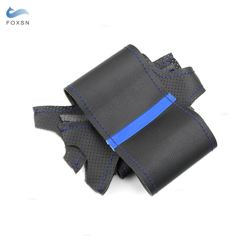 For Mini Coupe 2001-2006 Convertible 2004-2008 For Mini R50 R53 R60 Car Steering Wheel Cover Trim Black Leather with Blue